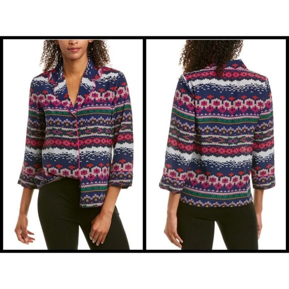 💕TRINA TURK💕 Ira 3 100% Silk Pajama Style Top ~ Fairisle Print Small S NWT - Picture 6 of 16